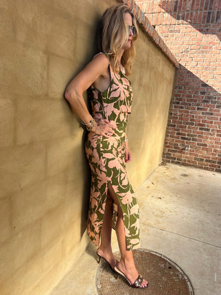 Sadie & Sage | My Dearest Drapey Midi Dress Olive Pink