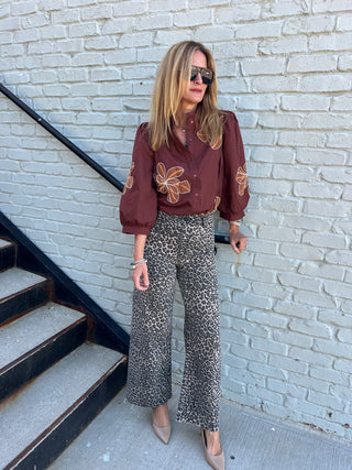 Entro | Arlo Embroidered Ruffle Blouse Chocolate