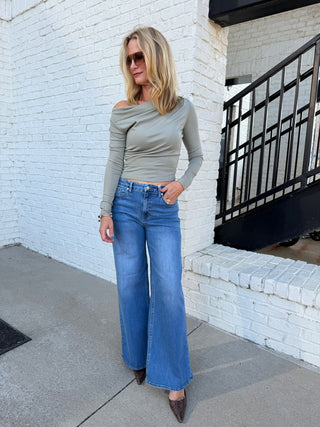 Olivia Boatneck Pleated Top