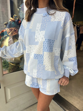 Le Lis | Darcy Patch Work Sweatshirt Lt Blue Multi