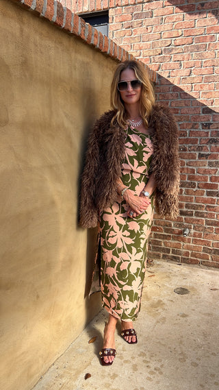 Sadie & Sage | My Dearest Drapey Midi Dress Olive Pink