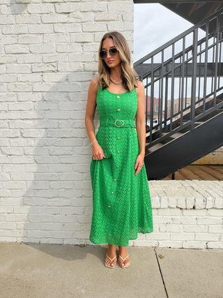 Pure Luck Eyelet Maxi Dress Green