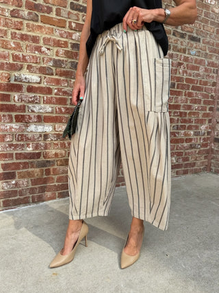 Sloane Striped Loose Fit Pants Taupe