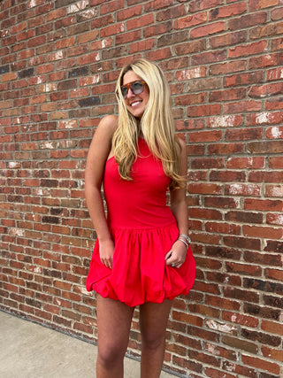 Illa Illa | Dahlia Bubble Hem Mini Dress Red