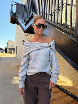 Noelle Off Shoulder Bubble Sweater Grey