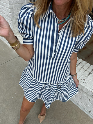 TCEC| The Romana Stripe Blue Dress
