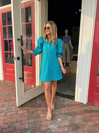 The Macie Stripe Dress Blue and Green