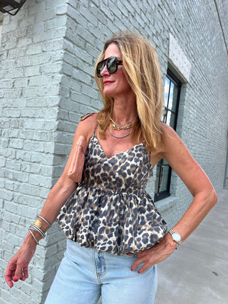 Miou Muse | Peplum Leopard Top