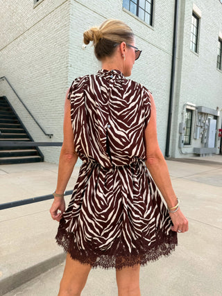 Madison Zebra Print Mini Dress Brown