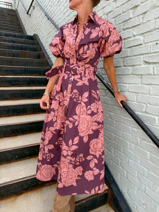 Bea Floral Belted Maxi Wine Pink