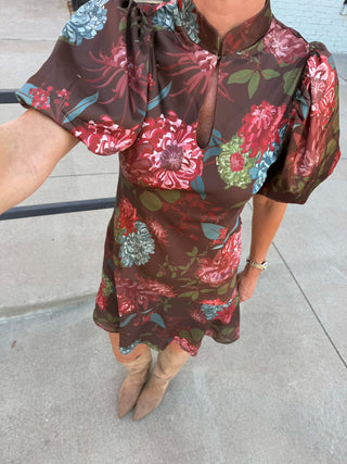 Kendra Floral Mini Dress Chocolate