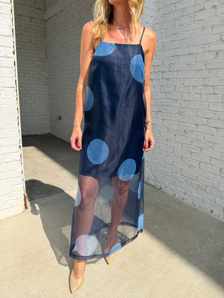 TCEC | Midnight Dots Sheer Overlay Maxi Dress