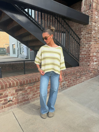 Arden Striped Sweater Ecru Pistachio