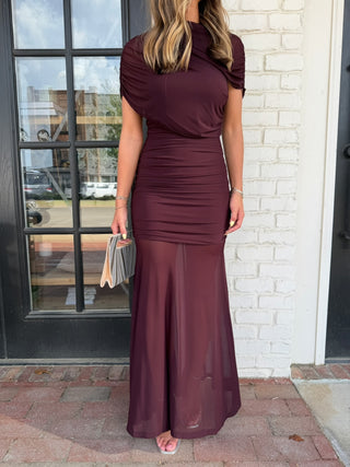 Nola Sheer Maxi Dress Maroon