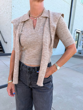 Rylee Tie Sweater Taupe