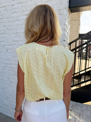Eyelet Ease Bubble Hem Top Pale Yellow