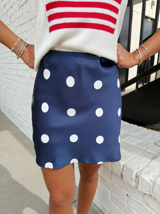 SUNDAY EDITION | Hallie Polka Dot Mini Skirt Navy