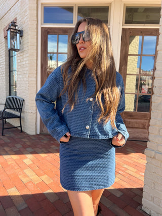 Sage The Label | Chances Jacquard Denim Jacket Medium Blue