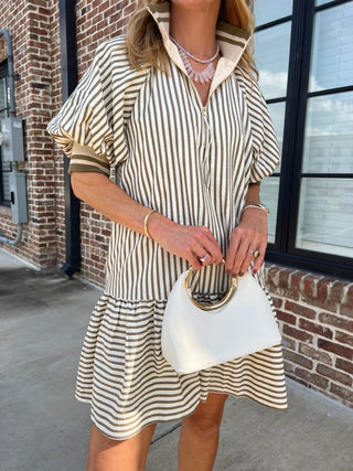 Entro | Lori Multicolor Stripe Mini Dress Olive