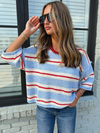 Arden Striped Sweater Dusty Blue/Red