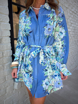 Fate | Janelle Self Sash Mini Dress Blue Multi