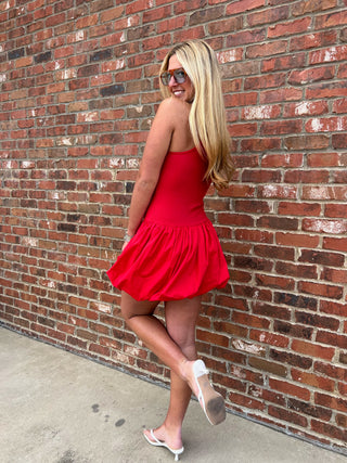 Illa Illa | Dahlia Bubble Hem Mini Dress Red