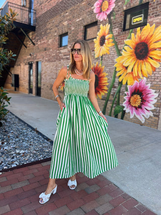 Entro | Raela Shoulder Tie Midi Dress Green