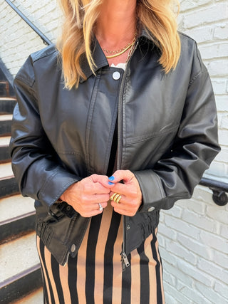 Cort Leather Zipper Front Snap Cuff Jacket