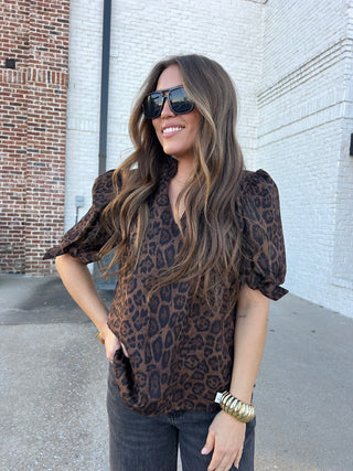 THML | Leopard Suede Top Brown