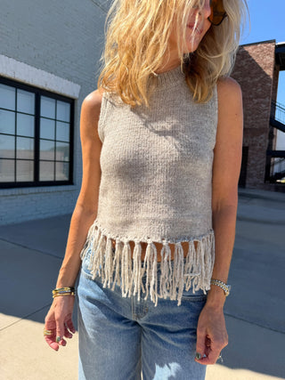 NEEDII Lina Fringe Vest Top Oatmeal