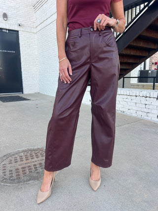 Needii | Battle Pleather Barrel Pants Burgundy