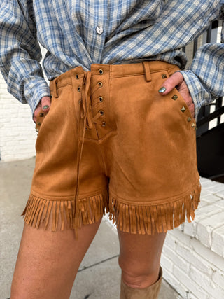 Taryn Studded Shorts Camel