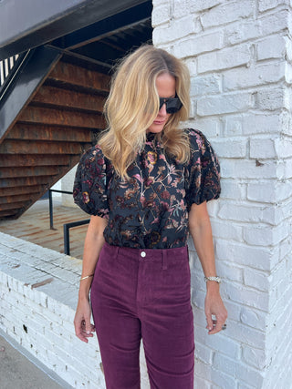 THML | Paloma Velvet Detail Blouse Black