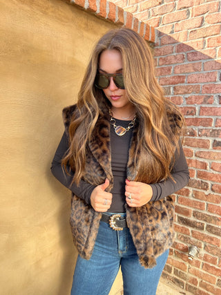 Sage The Label | Waverly Leopard Fur Vest Brown Black