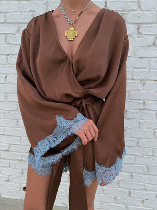 Ottilie Lace Romper Brown Combo