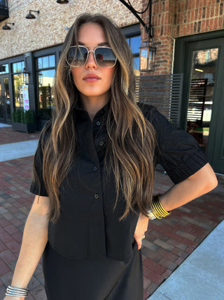 Sage The Label | Dazed Short Sleeve Button Down Top Black