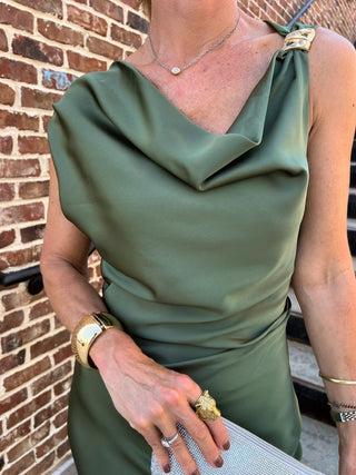 Dress Forum | Brisel Satin Off Shoulder Dress Green Tea