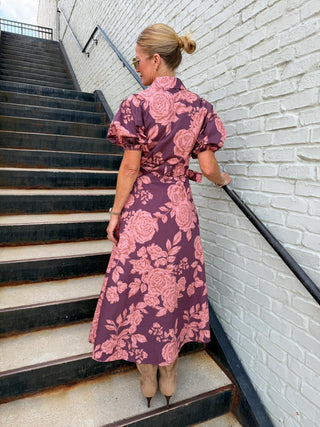 Bea Floral Belted Maxi Wine Pink