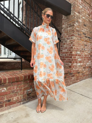 ENTRO | Mist Floral Midi Dress Orange