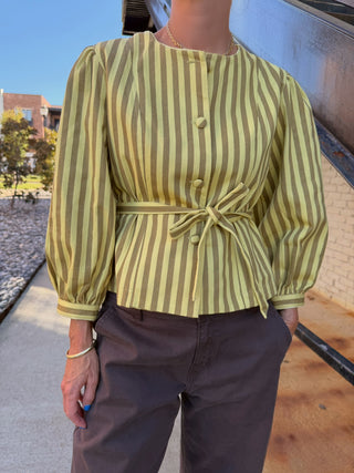 Benica Striped Belted Peplum Blouse