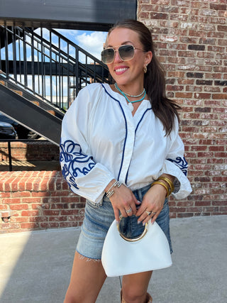 TCEC | Daly Embroidered Puff Blouse White