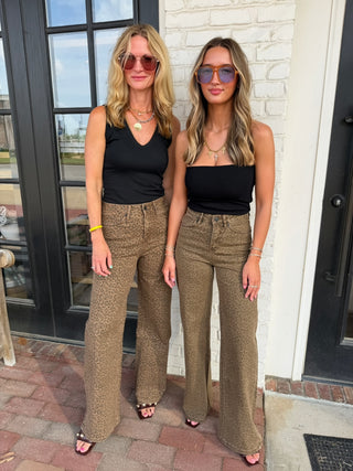 MICA DENIM | Leopard Wide Leg Jeans