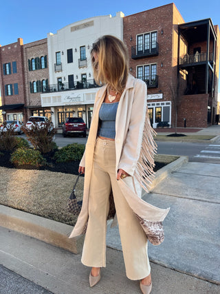 Skies Are Blue | Livi Fringe Maxi Coat Cream