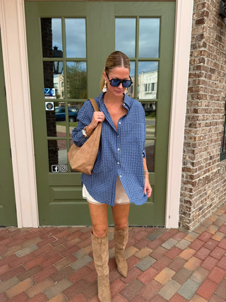 Mackenzie Oversized Checker Shirt Blue