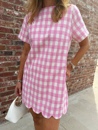 MABLE | Eleanor Scalloped Dress Pink