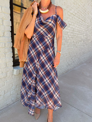 Cassy Plaid Dress Navy