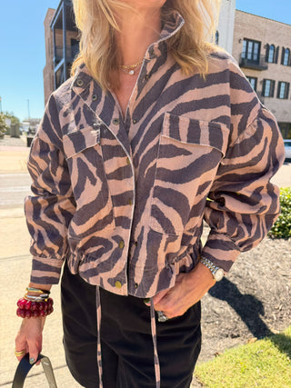 Zebra Print Cropped Jacket Brown Multi