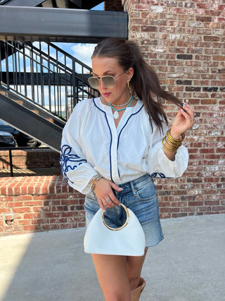 TCEC | Daly Embroidered Puff Blouse White