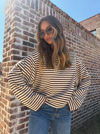 Olivaceous Sadie Stripe Lounge Top Chocolate
