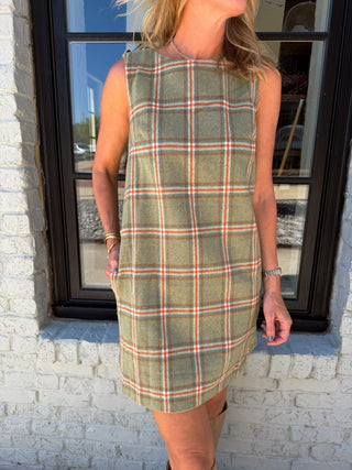Mae Plaid Dress Olive Brick